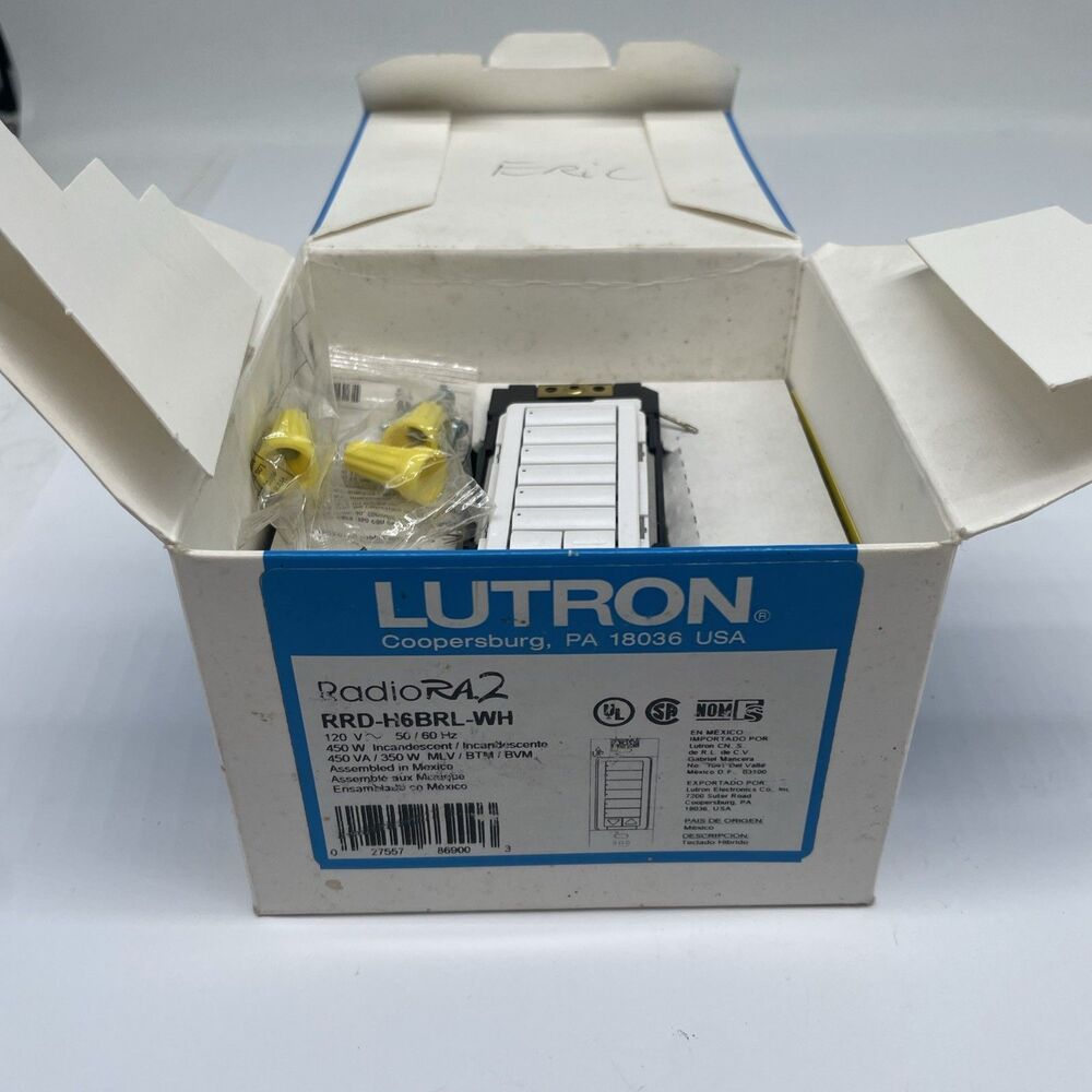 Lutron RRD-H6BRL-WH Radio Ra2 RadioRA2 / RA3 6-Button Hybrid Keypad - White